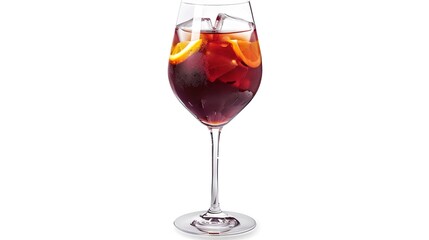 Sticker - Refreshing Sangria in a Tall Wine Glass on White Background, Perfect for Summer Parties. Beverage Photography. AI