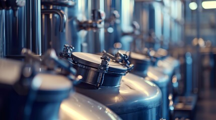 Wall Mural - a row of metal tanks in a factory or factory