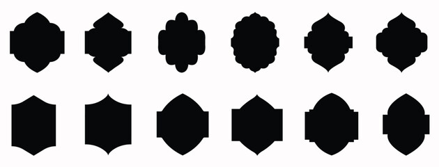 Islamic vector shape of a window or door arch. Arab frame set. Ramadan Kareem silhouette icon. Elegant Islamic frame shape. Vector design Set.