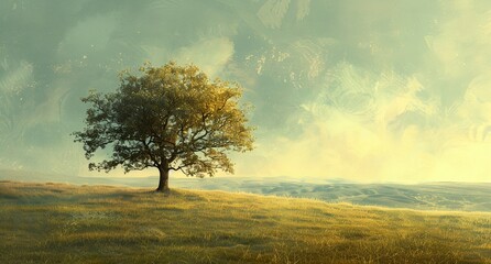 Canvas Print - a tree in a field with a sky background