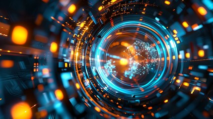 Aufkleber - futuristic digital tunnel with glowing circuits, abstract technology background. concept of cybersec