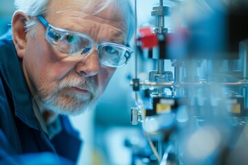Leinwandbilder - A scientist's in-depth examination of lab equipment showcases meticulous attention to detail and the importance of accuracy in scientific endeavors
