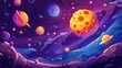 The food planets mobile arcade game is a cosmic fantasy game with the pizza sphere in outer space. Cartoon space graphics, onboard screens, and animated graphics for a galaxy adventure.
