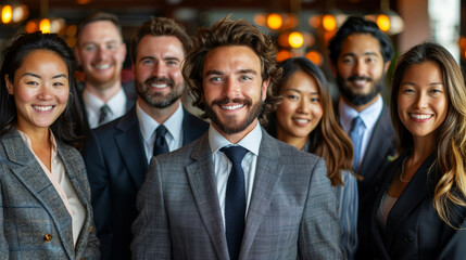 Wall Mural - Teamwork, smile and portrait of businessman in office for collaboration, support and accounting internship. Business people, diversity and pride at work for partnership, opportunity and team building