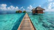 Maldives Serenity: A Minimalist Escape Amidst Nature. Concept Beachfront Relaxation, Secluded Island Getaway, Tropical Paradise Retreat, Luxury Overwater Bungalows, Crystal Clear Waters