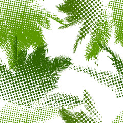 Wall Mural - Palm leaves seamless pattern on white background. hand drawing. Not AI. Vector illustration
