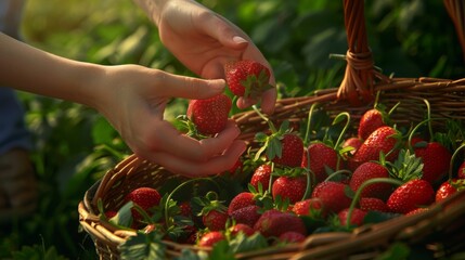 Wall Mural - Hands Picking Fresh Strawberries