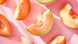 Cantaloupes, close-up, simple soft pink background