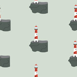 Fototapeta Pokój dzieciecy - Seamless pattern with lighthouse on a blue isolated background. Beautiful lighthouse. Vector illustration. Pattern for fabric, packaging.