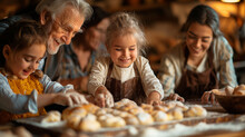 3. Homemade Memories: In A Cozy Kitchen, Grandparents And Grandchildren Gather Around A Table, Kneading Dough And Shaping It Into Cherished Family Recipes. The Aroma Of Freshly Bak