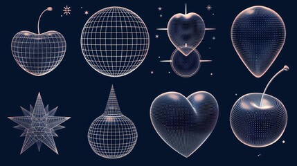 Poster - set of abstract wireframe shapes with a background. modern illustration of 3d grid geometric icons, 
