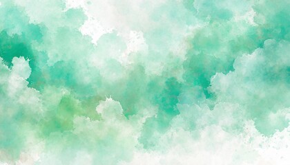 Wall Mural - Artistic blue, green and white watercolor background with abstract cloudy sky concept. Grunge abstract paint splash artwork illustration. Beautiful abstract fog cloudscape wallpaper.
