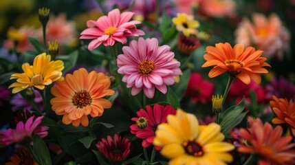 Wall Mural - Colorful flowers bloom in lush green meadow