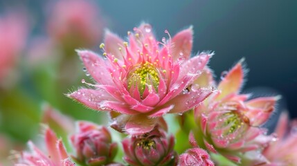 Wall Mural - Pink flower with dew drops