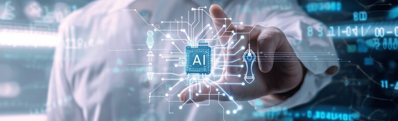 Aufkleber - This picture symbolizes the collaboration between humans and AI in creating new opportunities and improving existing technologies. Wide banner