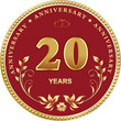 20 years anniversary. Vector golden design background for celebration, congratulation and birthday card, logo. Vector illustration