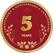 5 years anniversary. Vector golden design background for celebration, congratulation and birthday card, logo. Vector illustration