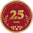 25 years anniversary. Vector golden design background for celebration, congratulation and birthday card, logo. Vector illustration