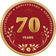 70 years anniversary. Vector golden design background for celebration, congratulation and birthday card, logo. Vector illustration