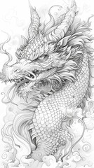  Fantasy elements: A whimsical dragon, ready to be colored in with scales and fiery breath