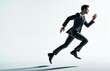 © Formatoriginal - Businessman running or jumping isolated on white background. Copy space. AI Generative