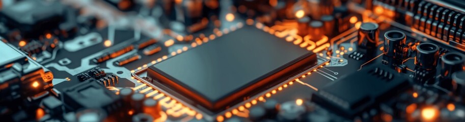 Aufkleber - The processor on the board reflects modern technologies and the high speed of information processing necessary for the operation of modern computers and devices. Wide banner
