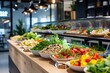 A salad bar featuring a wide variety of fresh and flavorful salads, Business office cafeteria serving healthy food, AI Generated
