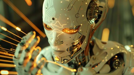 Aufkleber - The futuristic robot embodies advanced artificial intelligence and mechatronics technologies, which makes it an indispensable assistant in modern production and scientific research.