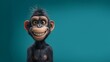 Lustiger Cartoon Schimpase Affe mit zotteligen fliegenden Fell lacht im Querformat für Banner, ai generativ 