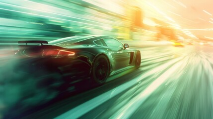 Poster - blurry car speed background, transportation and digital concept