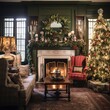 In a cosy, festively decorated room, a charming holiday display steals the spotlight. Ai generated