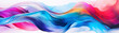 Bright swirling waves on abstract backdrop, panoramic view, intense hues, fluid motion effect