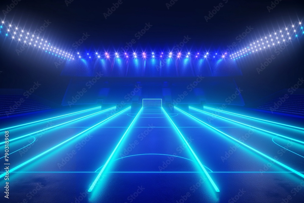 Illustration Stock Abstract blue neon stadium background, neon blue ...