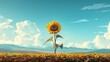 Sunflower standing alone against a rural backdrop