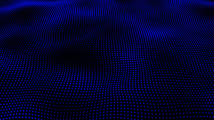 Poster - Abstract and technology blue dots wave background. Dot pattern with halftone effect. Technology background with blue color digital grunge dot background