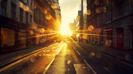 Poster - London stret view with sunray effect