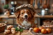 A dog dressed as a chef cooking, generated with AI