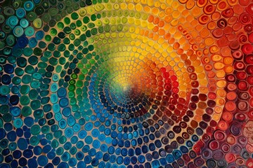 Poster - Multicolored Painting With Circles in the Center, Concentric circles radiating from the center in an array of rainbow colors, AI Generated