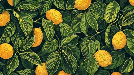 Wall Mural - Mango tree with many ripe mangoes, illustration generated with AI