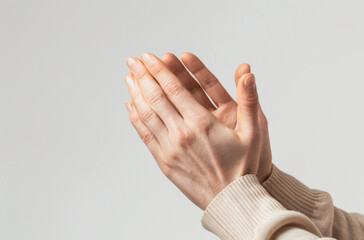 Wall Mural - white background, hands and person with praying to god for support, spiritual healing and worship. j