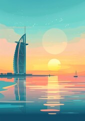 Wall Mural - Dubai flat art clear create an atmosphere of calmness and long shot, generated with AI