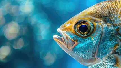 Close-up of colorful fish underwater with focus on its eye