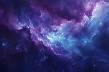 Wall Mural - This photo captures a vibrant purple and blue space, teeming with countless stars, Deep sea colors blending in a serene space nebula, AI Generated