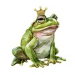 A cute watercolor princess frog isolated on a white background