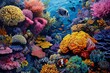 Painting of a Coral Reef With a Fish, Depiction of a vibrant and colorful coral reef teeming with various marine life, AI Generated