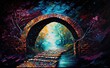 panel wall art, watercolour Mystical Bridge to Spiritual Realms, painting texture with oil brushstroke,