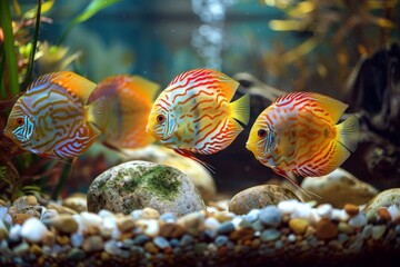 Discus fish paradise. Thriving in a tank abundant with nature