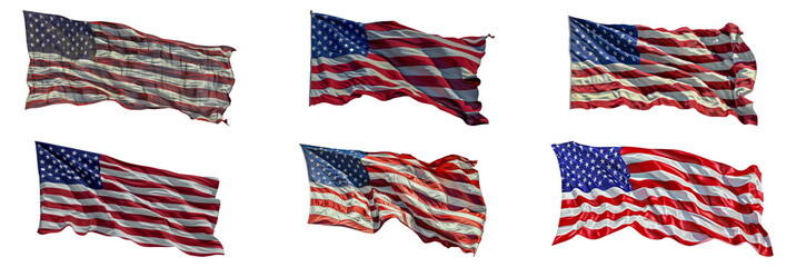 American flag waving with dynamic motion cut out png on transparent background