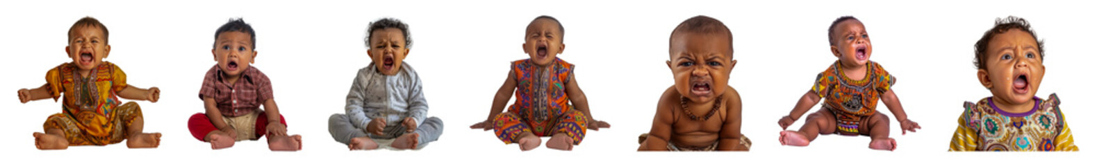 Indigenous baby startled by loud noise cut out png on transparent background