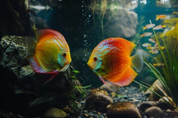 Discus fish wonder. Admiring aquatic splendor